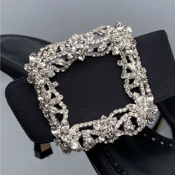 Manolo Blahnik Gable Crystal Buckle Slide Sandals - Picture 9 of 15